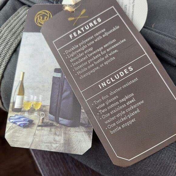 Picnic Time Estate Insulated Wine Tote Service & Accessories for 2 Black Gray - Picture 11 of 12